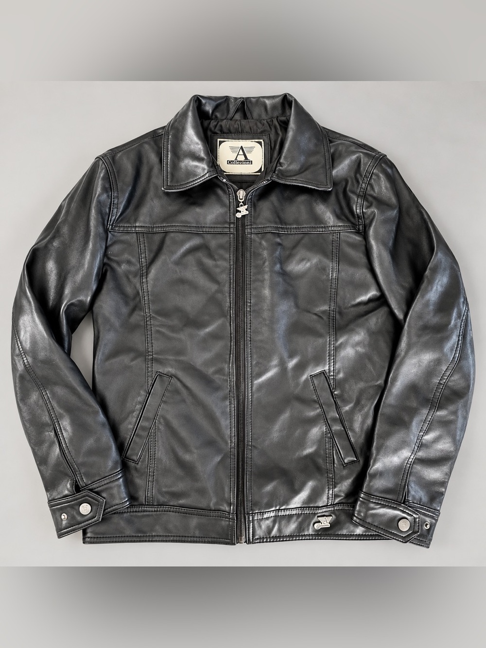 A Collezioni Black Moto Jacket Unisex Y2K Biker Motorcycle Zip